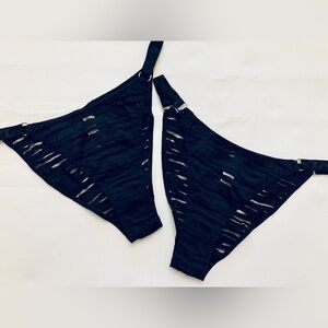 NWOT Pair (2) Super-Sexy MYLA Wavy-Striped Bikinis in Soft Black Narrow Sides S